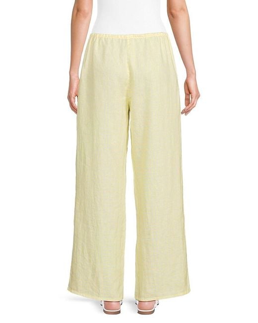 Saks Fifth Avenue Blue Gingham 100% Linen Drawstring Pants