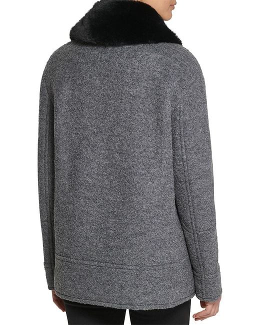 Kenneth Cole Gray Faux Fur Trim Jacket