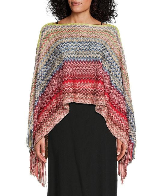 Missoni Red Chevron Knit Poncho