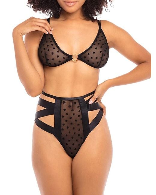 Oh La La Cheri Black Robynn 2-piece Heart Mesh Bra & Panty Set