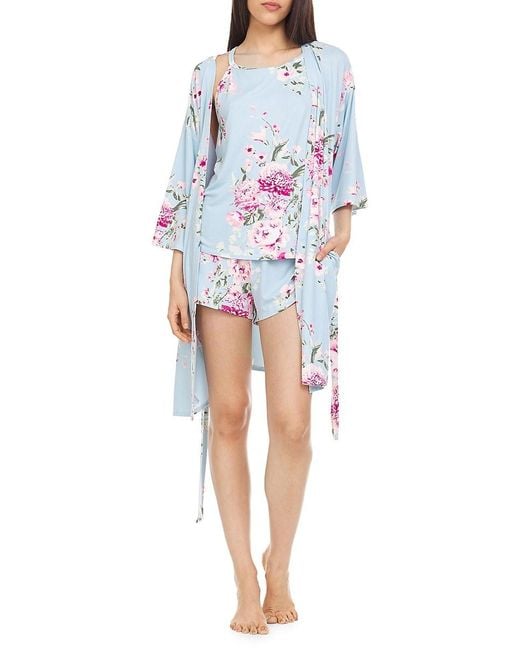 Flora Nikrooz Blue Maple 3-piece Floral Pajama Short Set