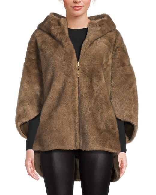 Belle Fare Brown Reversible Faux Mink Hooded Cape