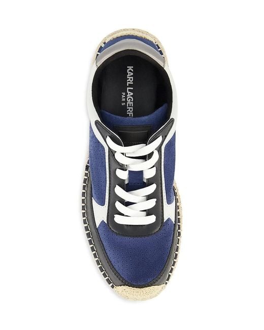 Karl Lagerfeld Blue Perforated Suede Low-Top Espadrille Sneakers for men