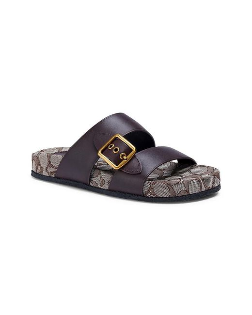 COACH Signature Leather Slides in Brown | Lyst Canada