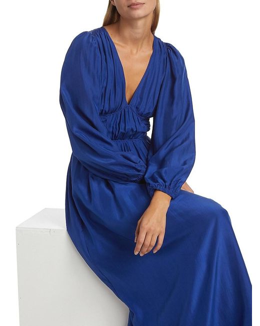 Sea Blue Fabiola Silk Ruched Maxi Dress