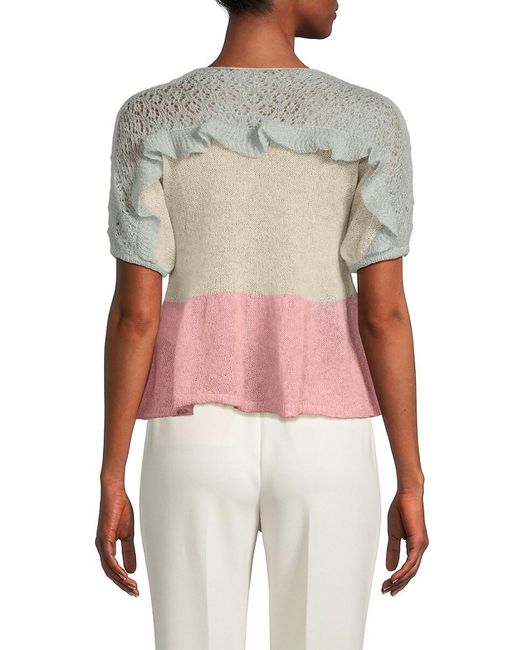 RED Valentino Red Ruffle Mohair Blend Short Sleeve Sweater