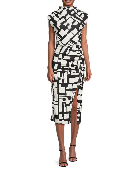 Adrienne Landau White 'Print Side Slit Midi Dress