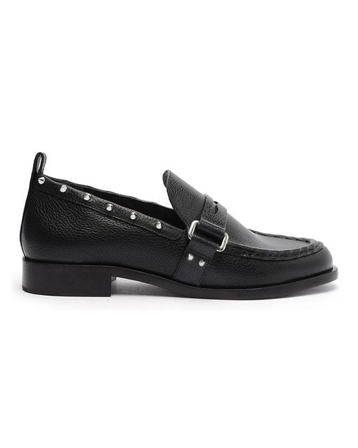 SCHUTZ SHOES Black Elliot Studded Leather Penny Loafers