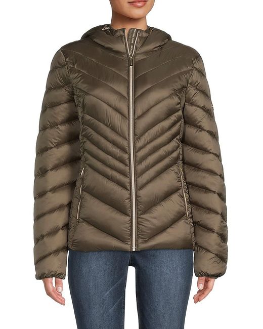 MICHAEL Michael Kors Brown Packable Hooded Puffer Jacket