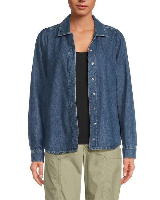 DKNY Blue Gathered Shoulders Denim Shirt