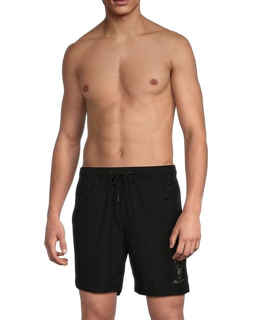 Karl Lagerfeld Black Logo Drawstring Swim Shorts for men