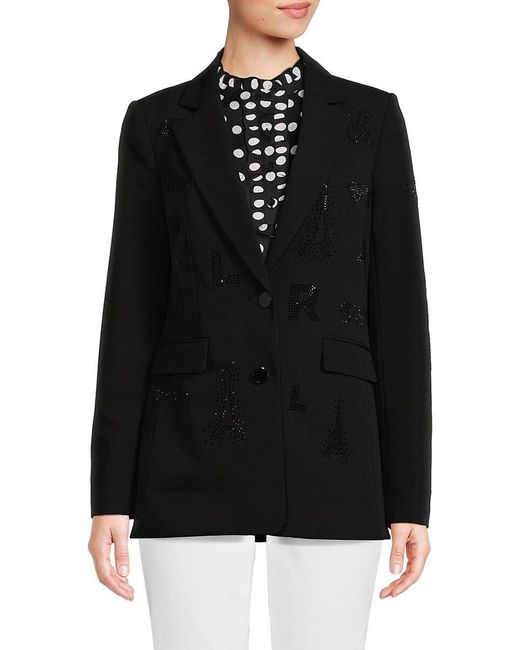 Karl Lagerfeld Black Hotfix Embellished Blazer