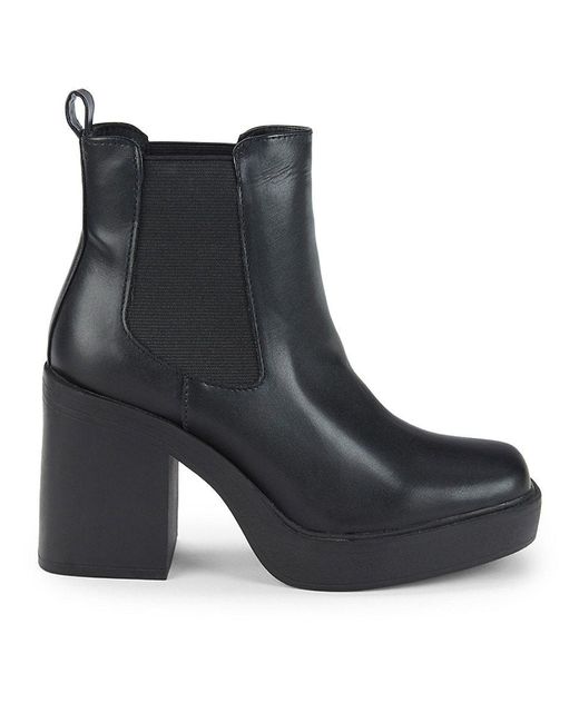 MIA Dru Leather Block Heel Chelsea Boots in Black | Lyst
