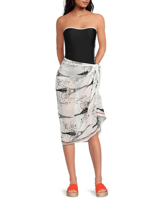 Karl Lagerfeld White Oversized Eiffel Sketch Scarf