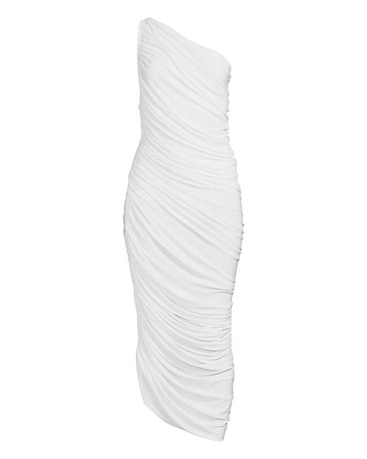 Norma Kamali White Diana Ruched One Shoulder Bodycon Gown