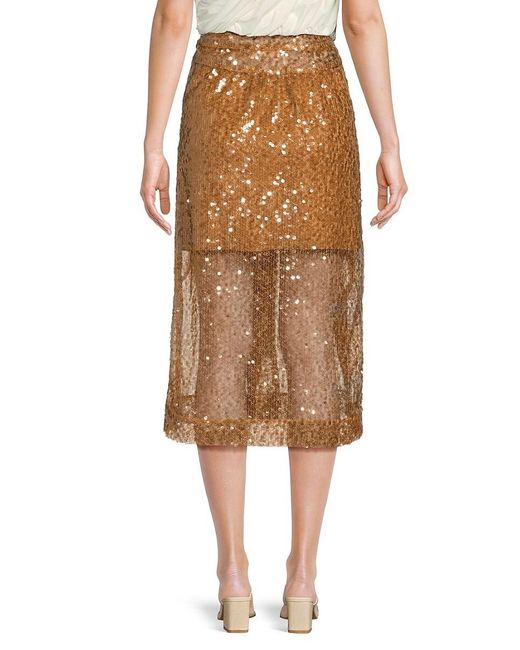 Rabanne Natural Sequin Layered Midi Skirt
