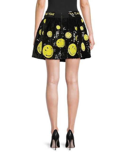 Alice + Olivia Yellow Fizer Smiley Sequin Graphic Miniskirt