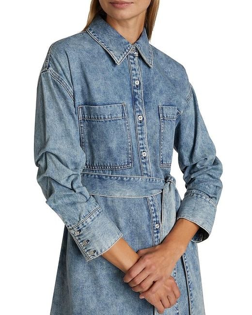 Alice + Olivia Blue Brigita Washed Denim Mini-Shirtdress
