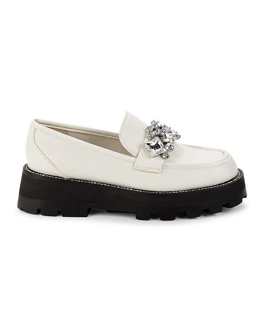 Karl Lagerfeld White Marcia Embellished Leather Loafers