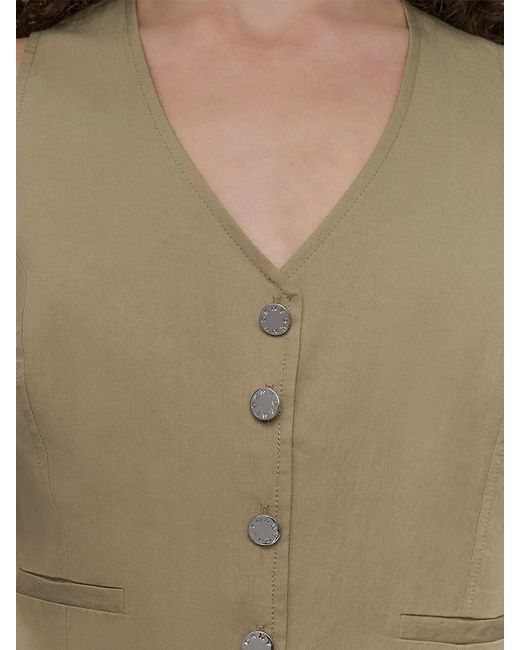DKNY Green Sleeveless Button-Front Twill Romper