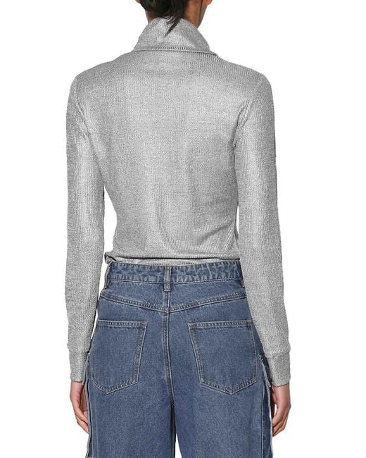 Walter Baker Gray Evanna Ribbed Metallic Silk Blend Top