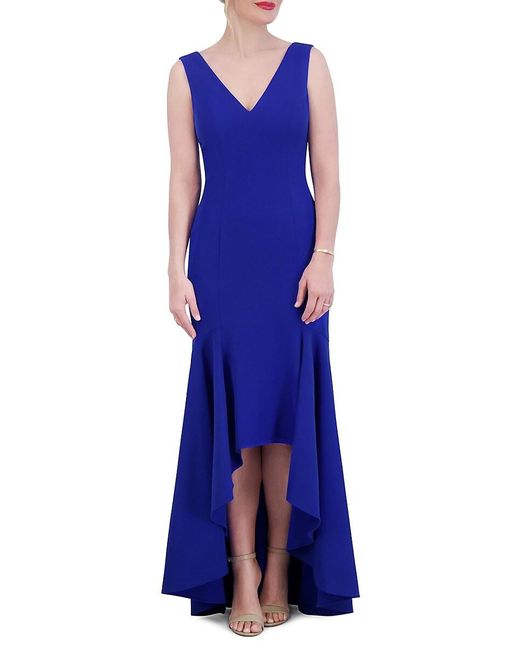 Vince Camuto Blue V Neck High Low Gown