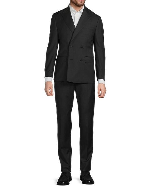 Calvin Klein Black Wool-Blend Double Breasted Slim-Fit Suit for men