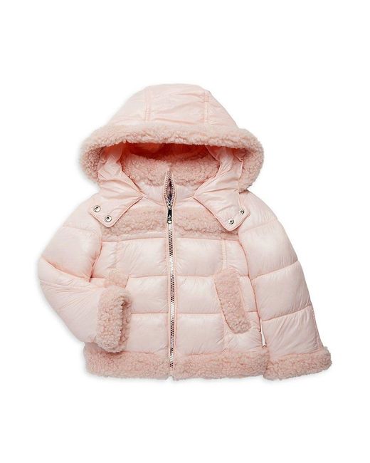 Sam Edelman Pink Little Girl's Faux Shearling Trim Puffer Jacket