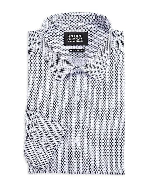 Scotch & Soda Blue Printed Stretch Cotton Modern Fit Dress Shirt for men
