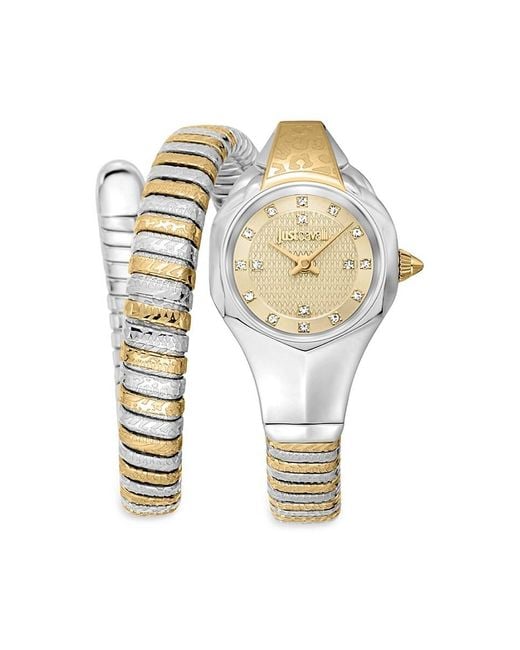 Just Cavalli White Two Tone Stainless Steel & Crystal Wrap Watch/22Mm