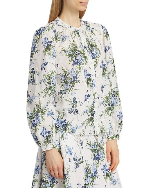 Veronica Beard Blue Ashlynn Floral Cotton Blouse