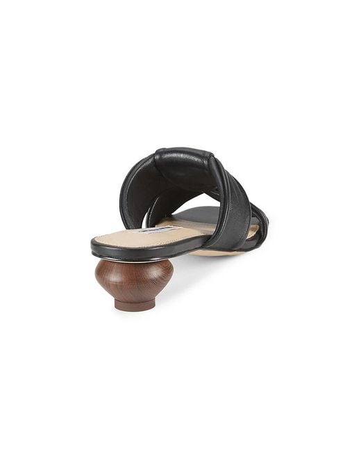 Saks Fifth Avenue Black 30Mm Leather Knot Slide Sandals