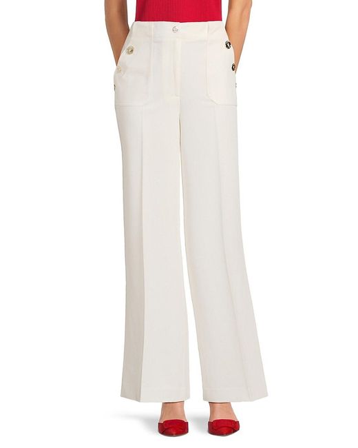 Tommy Hilfiger White Button-Trim Wide-Leg Pants