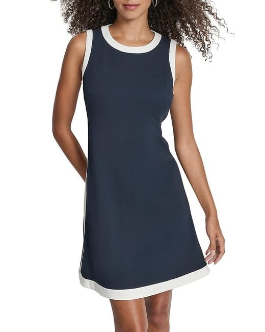 DKNY Blue Contrast Trim Scuba Crepe Minidress