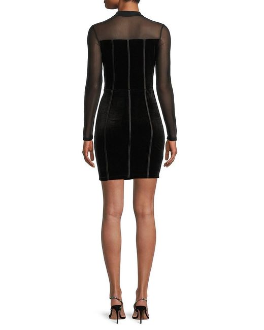 Bebe Black Illusion Mesh Velvet Mini Dress