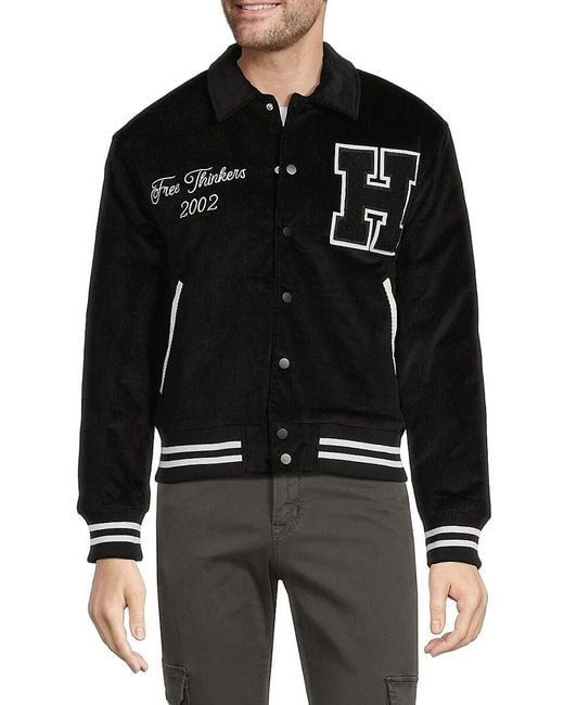 【HI FI FNK】R Corduroy Varsity Jacket Hudson Jeans 'Corduroy Varsity Jacket in Black for Men | Lyst