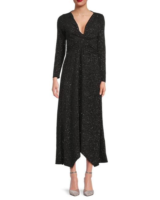 Ba&sh Black Robe Brady Metallic Handkerchief-Hem Maxi Dress