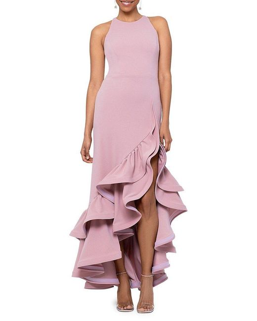 Betsy & Adam Pink Tiered Ruffle Scuba Crepe Dress