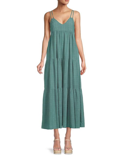 Young Fabulous & Broke Cotton Patio Checked Tiered Maxi Dress in Green ...