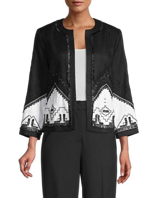 Kobi Halperin Clara Embroidered Linen Jacket in Black White (Black) Lyst