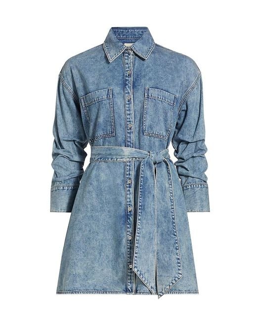 Alice + Olivia Blue Brigita Washed Denim Mini-Shirtdress
