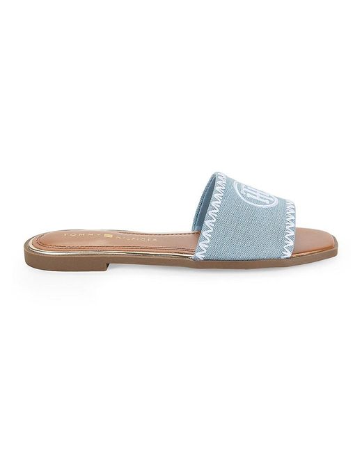 Tommy Hilfiger Blue Pezley Textured Logo Flat Sandals