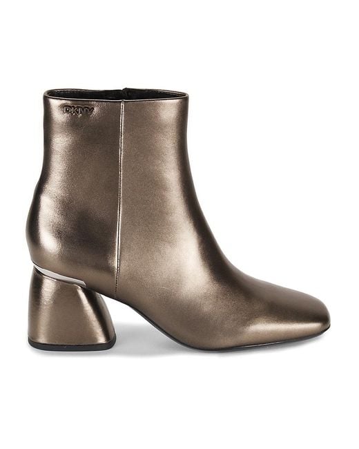 DKNY Brown Caleena Flare Heel Leather Ankle Boots