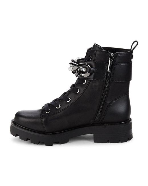 Leather ankle boots shop with faux pearls