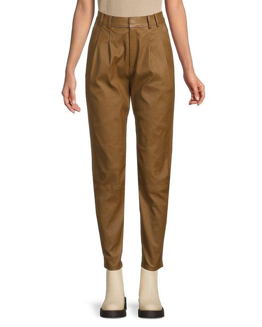SPRWMN Pleated Leather Pants in Natural Lyst