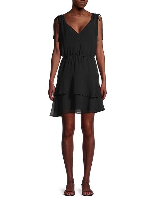 Sam Edelman Synthetic Tie-shoulder Tiered Dress in Black | Lyst