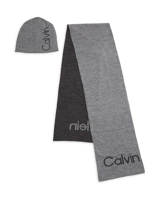 Calvin Klein Gray 2-piece Logo Beanie & Scarf Set for men