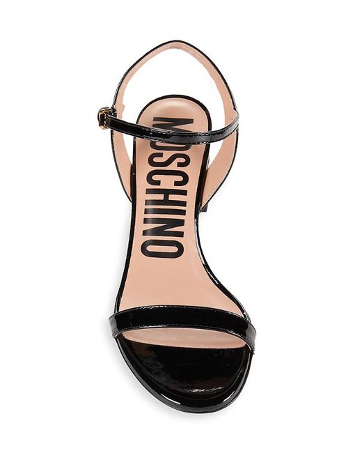 Moschino Metallic Logo Patent Leather Block Sandals