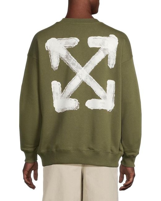Off-White c/o Virgil Abloh Green Spray Arrow Skate Cotton Crewneck Sweatshirt for men