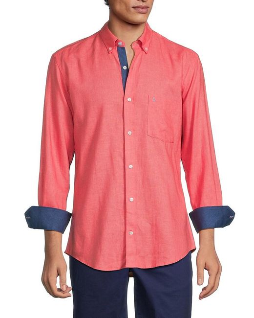 Tailorbyrd Red Linen Blend Contrast Sport Shirt for men